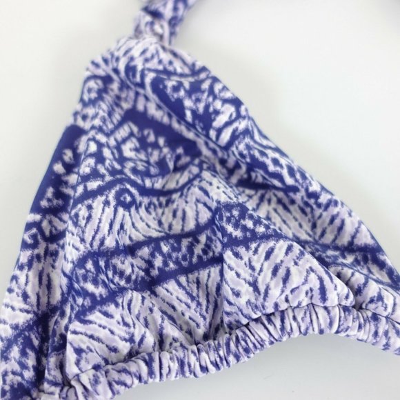 MAR Women Navy Blue Bikini Top MEDIUM Triangle Halter Strappy‎ Front Gold buckle - Picture 4 of 10